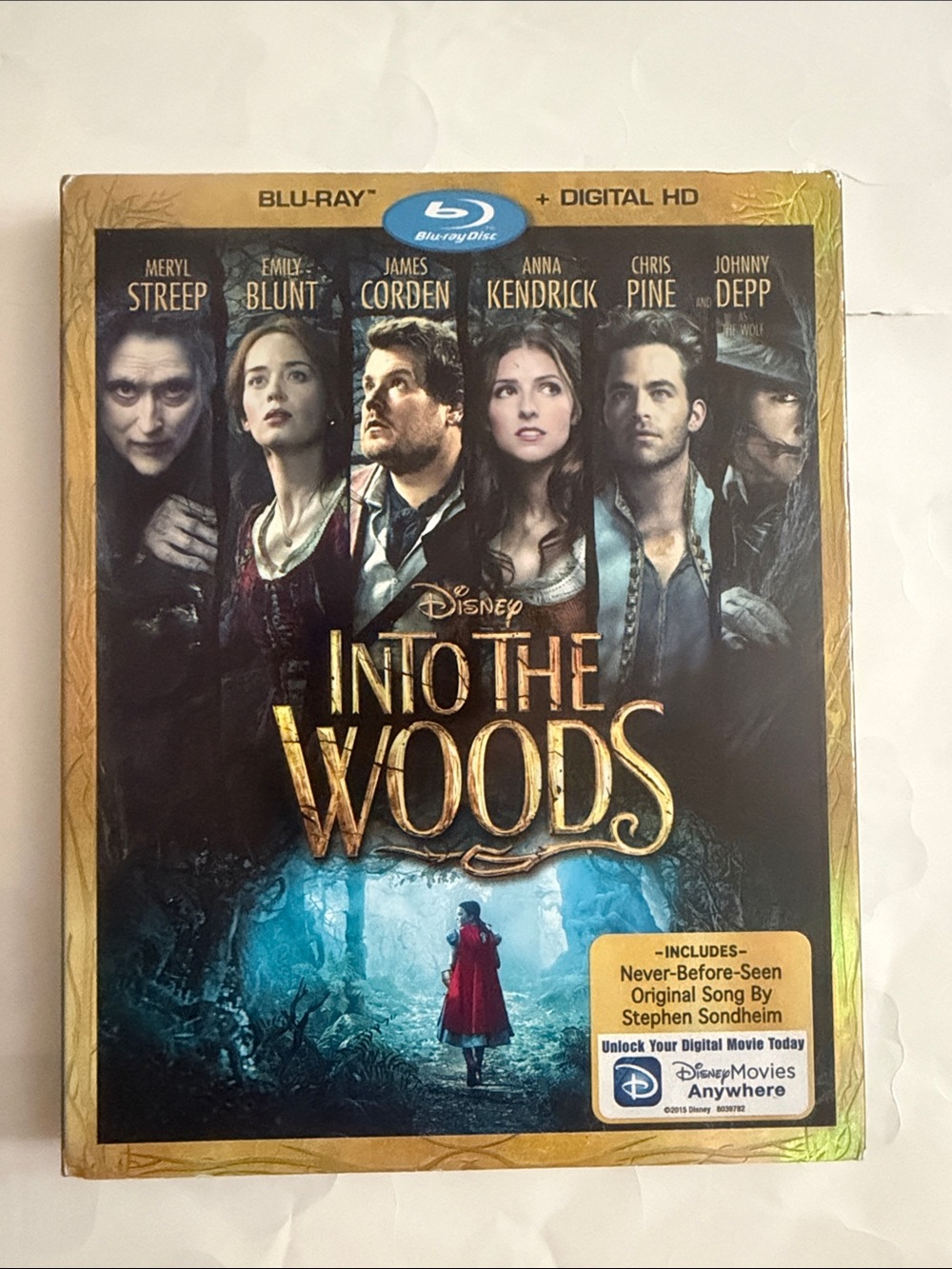 Disney Into the Woods Blu-ray with Gold Lettering and Blue Case
